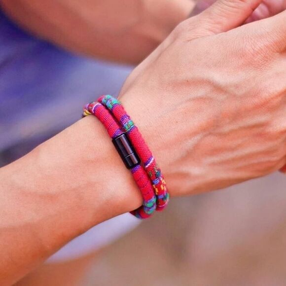 Black Stainless Steel Rope Bracelet Unisex Handmade Double Layer Purple Colors - Picture 1 of 5